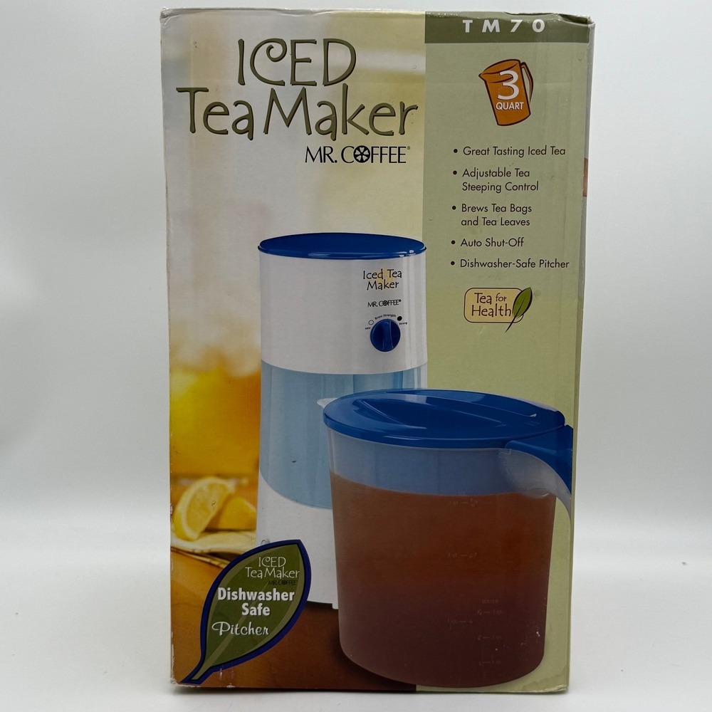Mr. Coffee TM70 Iced Tea Maker 3 Quart Blue White Adjustable Steeping Control